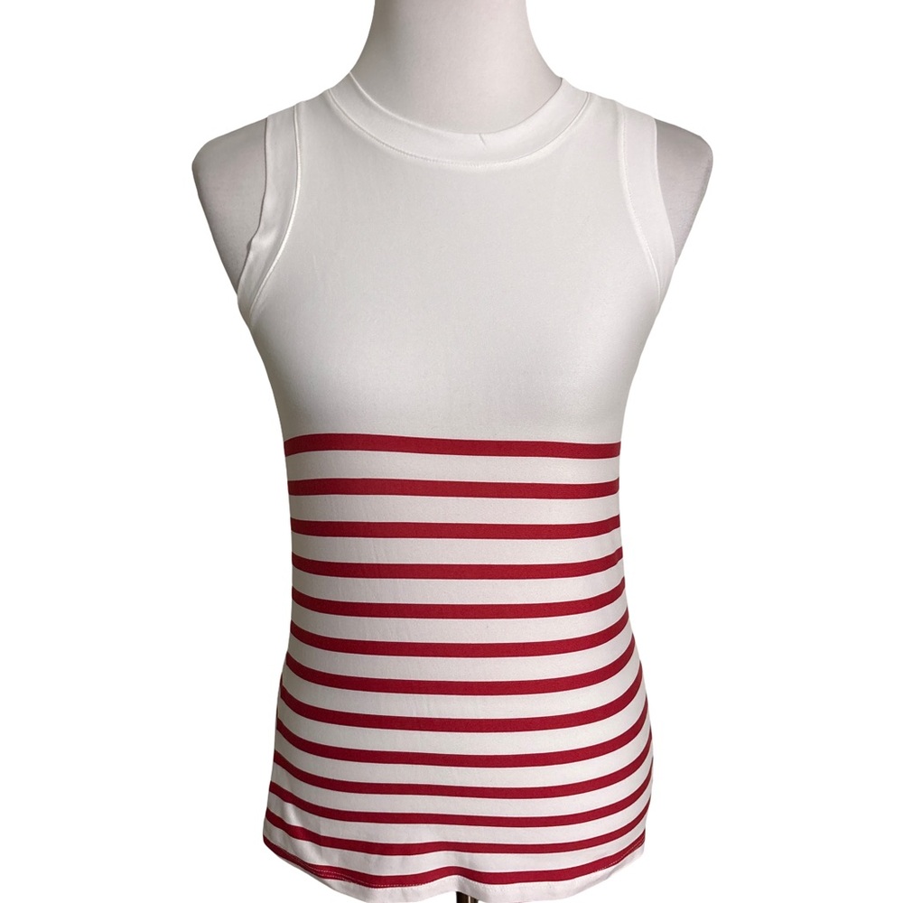 Bobeau White Red Striped Sleeveless Top
